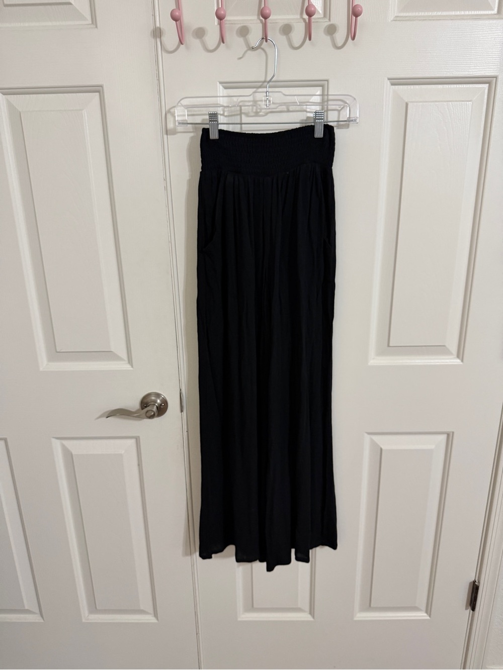 Magnolia Boutique S Black Smocked Waist Wide Leg Pants Pockets Flowy